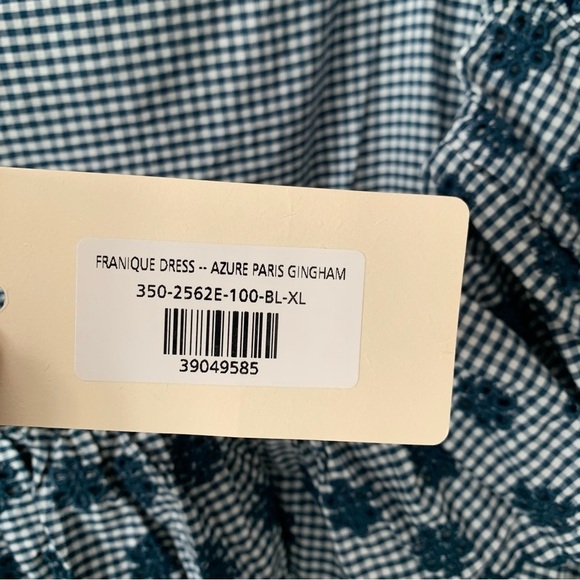 NWT Doen Franique Cotton Ruffle Eyelet Long Sleeve Dress Azure Paris Gingham - Picture 10 of 14